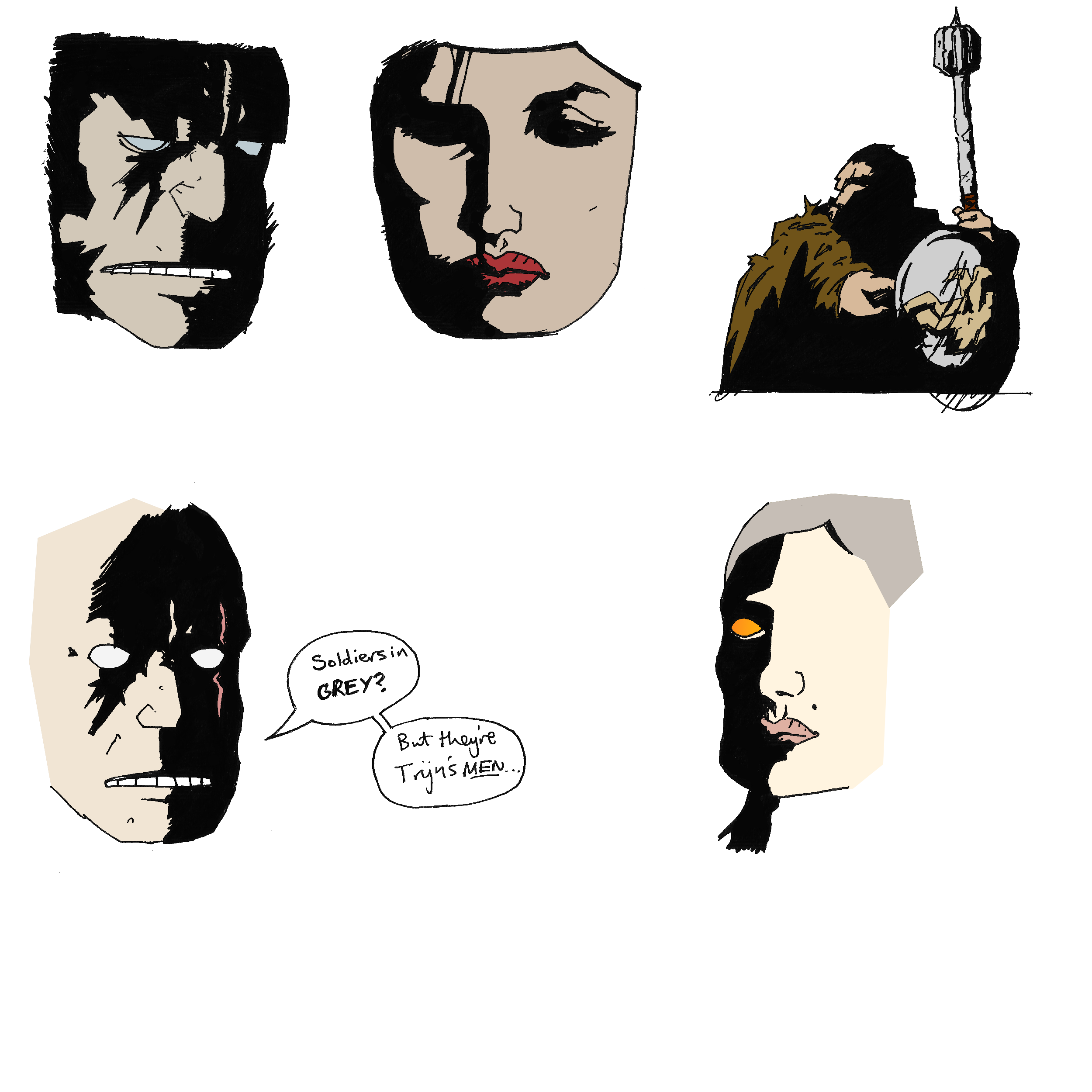 Sketches of characters' faces